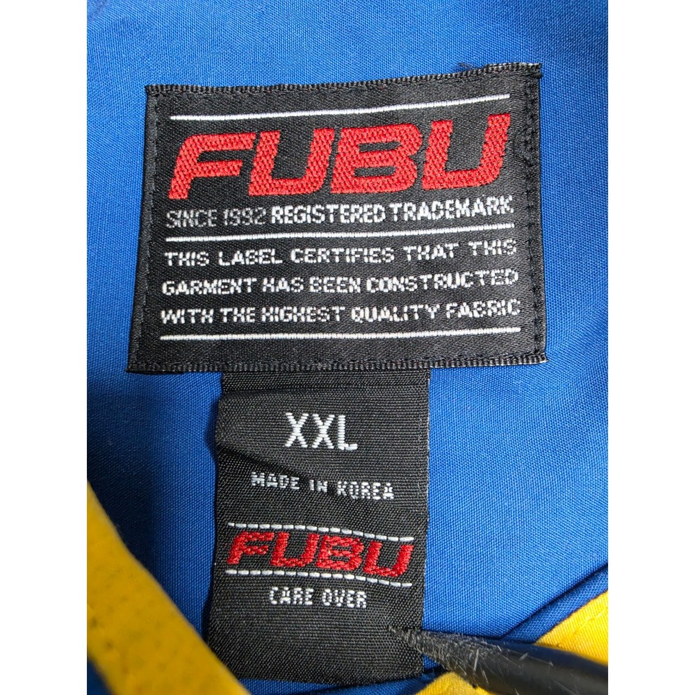 Vintage FUBU Shirt Men's 2XL Blue Colorblock Graphic Cotton Button-Up Retro Y2K - Picture 6 of 9